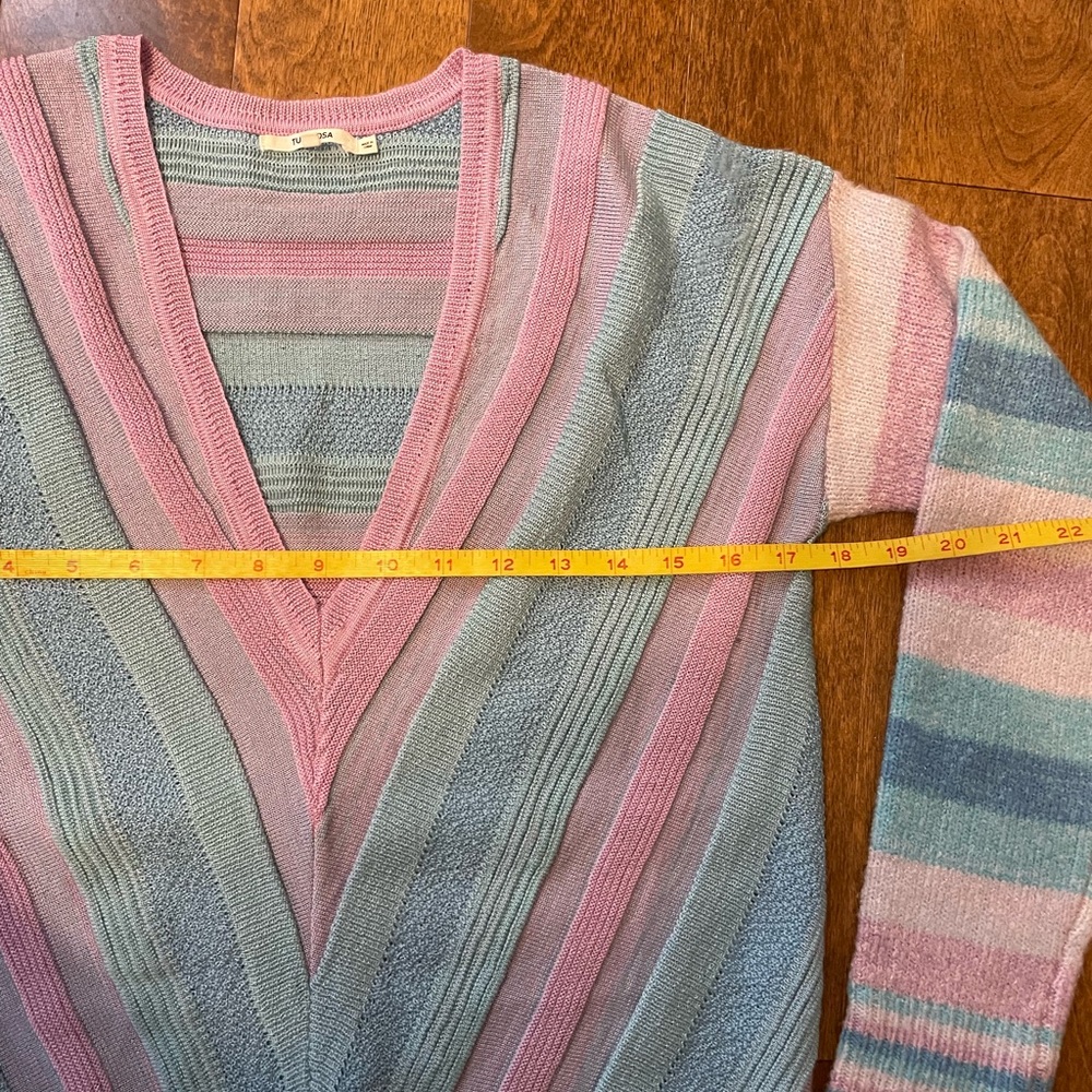 Tularose Kinsley Striped V-Neck Sweater Pink Blue - Picture 10 of 15